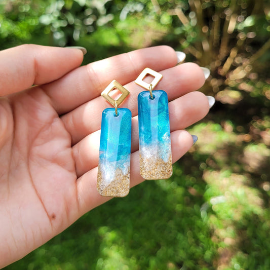 Rectangle sea earrings