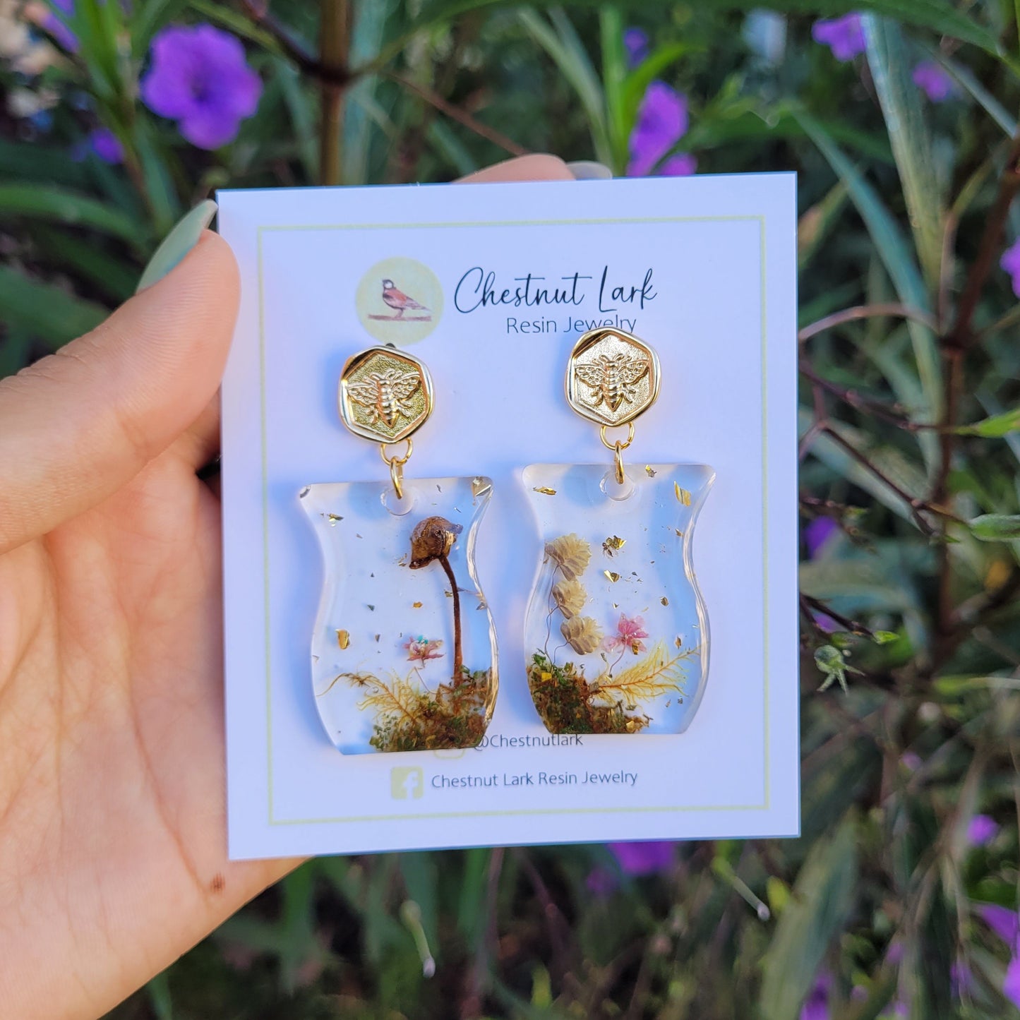 Jar mushroom resin earrings