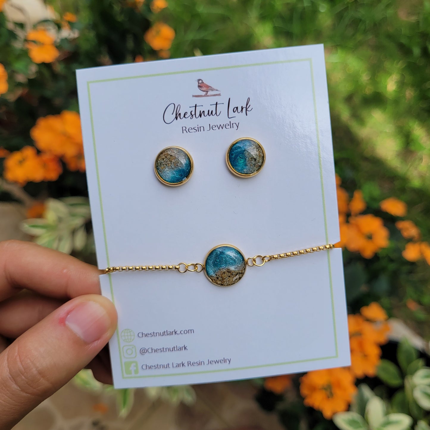 Sea bracelet and studs (gold color)