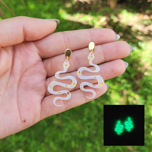 Glow in the dark snake earrings